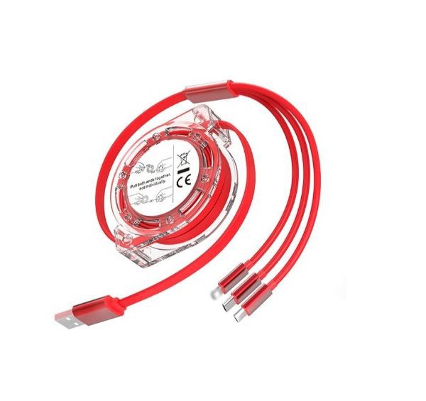 Cebl Codi Tâl Data Tri-yn-un y gellir ei dynnu'n ôl